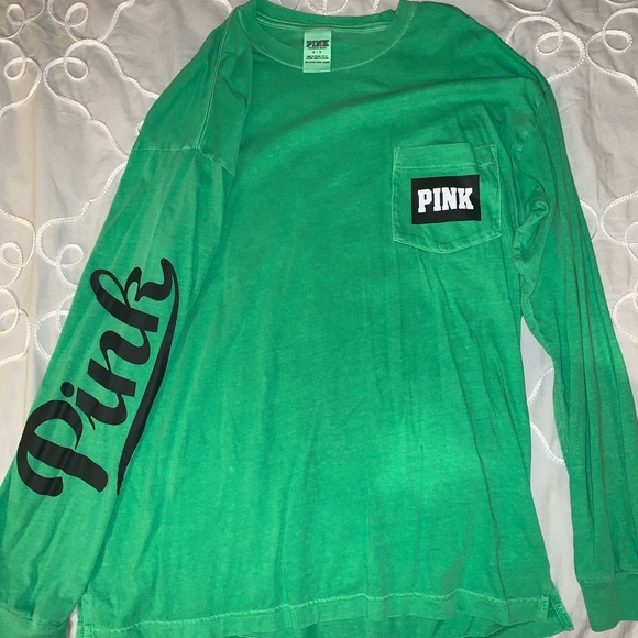 PINK Victoria's Secret Tops - Victorias Secret PINK green long sleeve t shirt